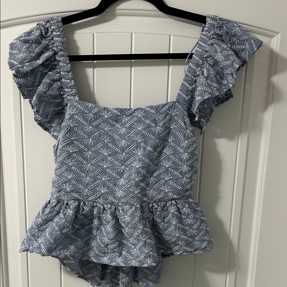 Miami Blue Patterned Ruffle Blouse - Picture 1 of 3